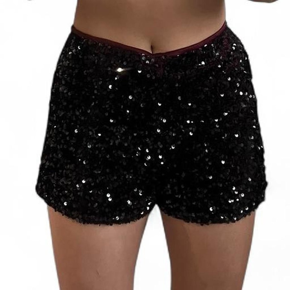 Sequin Embellished Shorts - Burgundy